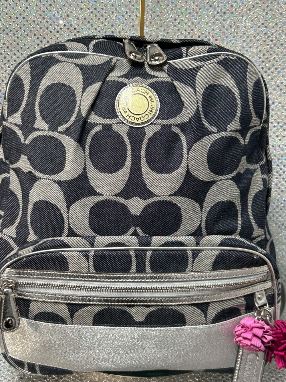 Coach Signature Black & Gray Backpack Approx. 13 x 14 x 7